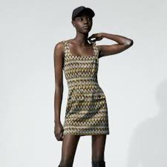 ZARA Mod 60's Mini Jumper Dress w Pockets Size Small S - Picture 8 of 9